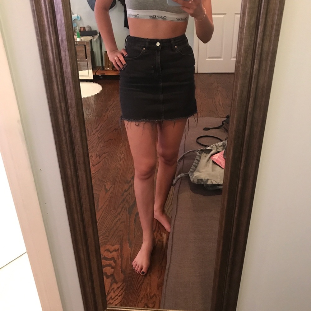 Black denim mini skirt